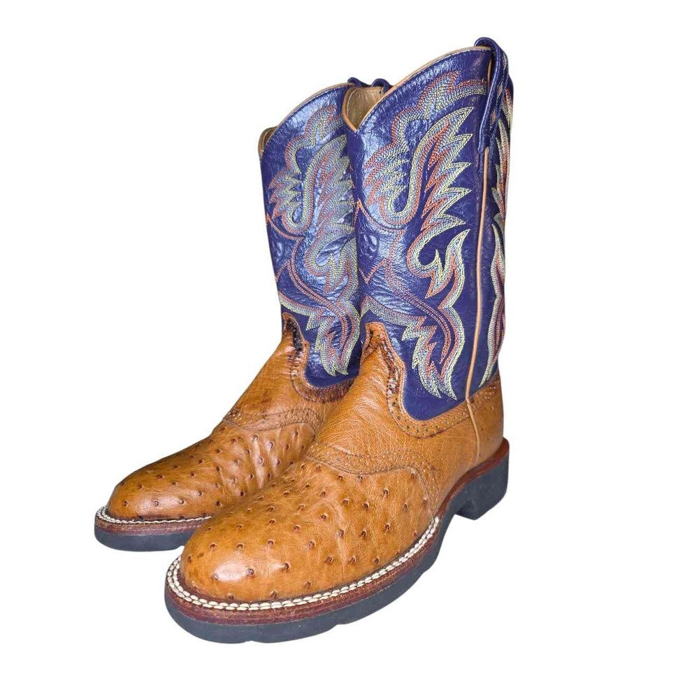 Ariat Fatbaby Ostrich Print Purple Tan Western Cowboy Boots 12329 Womens 6.5 B